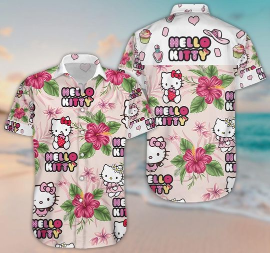 Hello Kitty Button Shirt, Unisex Shorts, Cute Kitty Cat Hawaiian Shirt, Hello Kitty Shirt, My Melody Shirt, Summer Beach Vacation Shirt