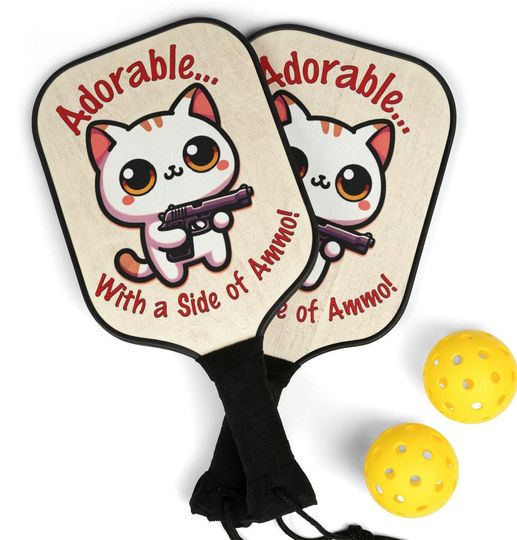 Kawaii Cat with gun Pickleball Kit