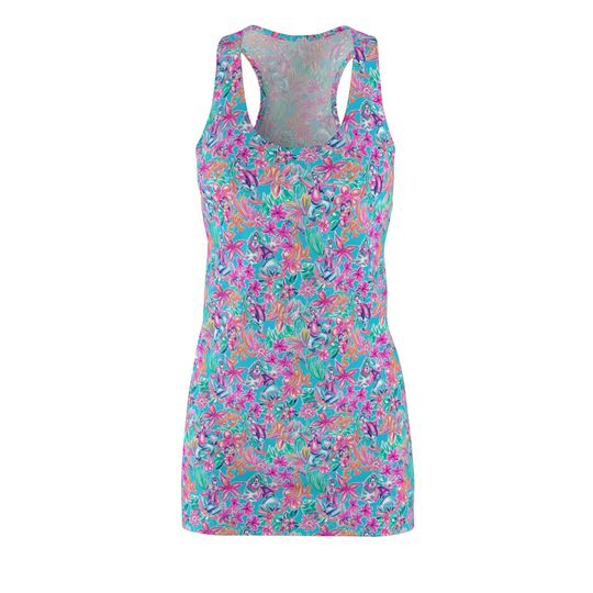 Bright Tropical Bloom - Goofy & Pluto - Women's Racerback Dress