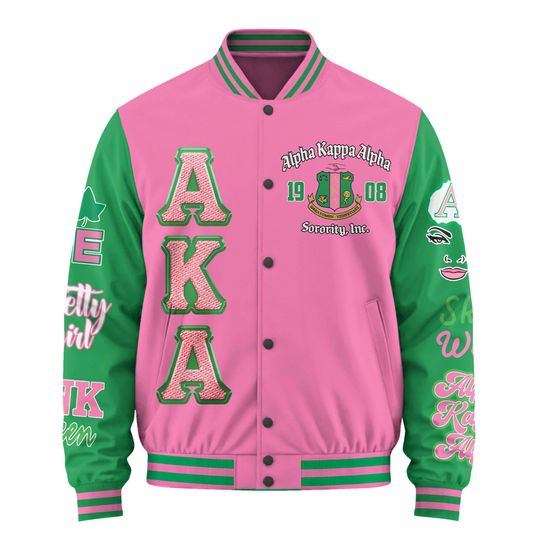 Alpha Kappa Alpha Baseball Jacket, Pink and Green Shirt