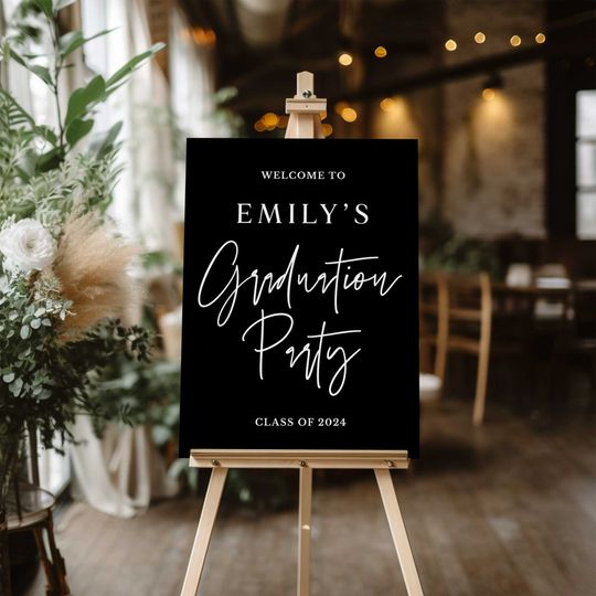 Black graduation welcome sign, Custom graduation party foam board, Graduation celebration decorations, Modern grad party decor, Minimalist