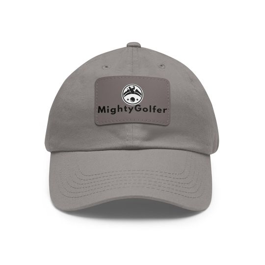 Mighty Golfer Dad Hat with Leather Patch - Dad Gift - Father's Day Gift