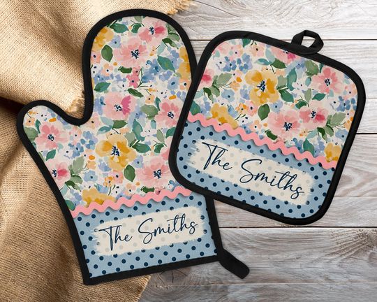 Pastel Spring Wildflowers Oven Mitt and Pot Holder Sublimation Design