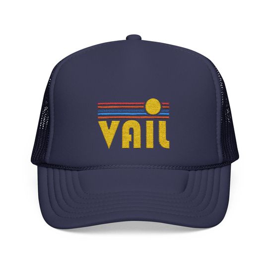 Vail, Colorado Embroidered Foam Trucker Hat - Retro Sunset