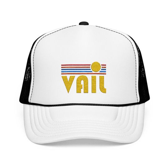 Vail, Colorado Embroidered Foam Trucker Hat - Retro Sunset