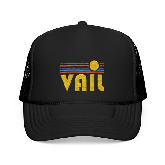 Vail, Colorado Embroidered Foam Trucker Hat - Retro Sunset