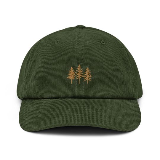 Pine Trees Embroidered Corduroy Hat in Multiple Colors