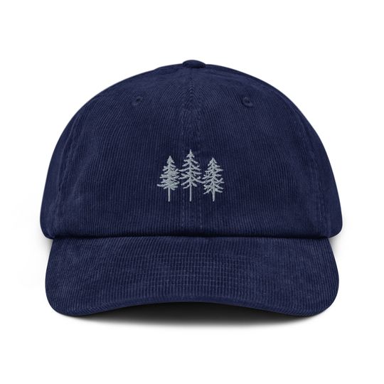 Pine Trees Embroidered Corduroy Hat in Multiple Colors