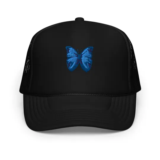 Blue Butterfly Embroidered Foam trucker hat
