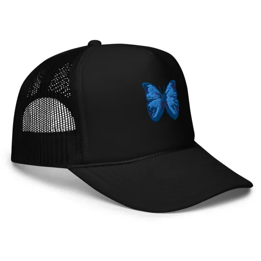 Blue Butterfly Embroidered Foam trucker hat