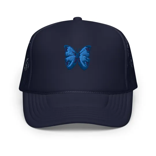 Blue Butterfly Embroidered Foam trucker hat