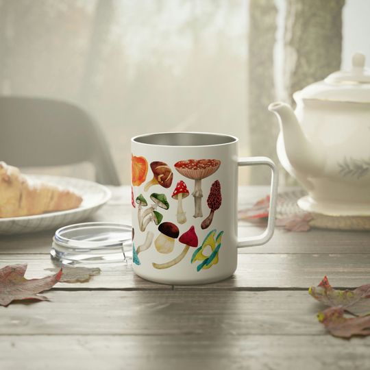 Painted Mushrooms 10oz Insulated Coffee Mug with Lid
