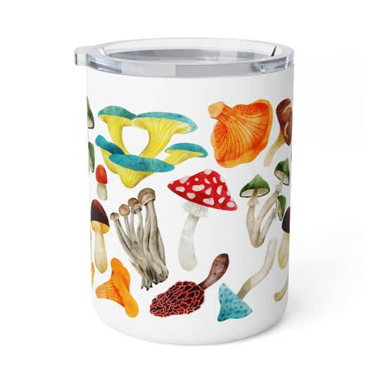 Painted Mushrooms 10oz Insulated Coffee Mug with Lid