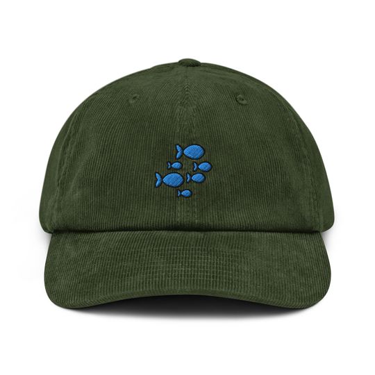 School of Fish Corduroy Hat, Embroidered Corduroy Dad Cap - Multiple Colors