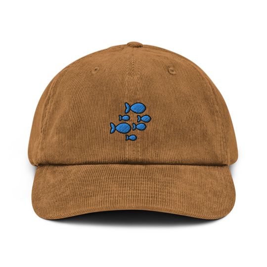 School of Fish Corduroy Hat, Embroidered Corduroy Dad Cap - Multiple Colors