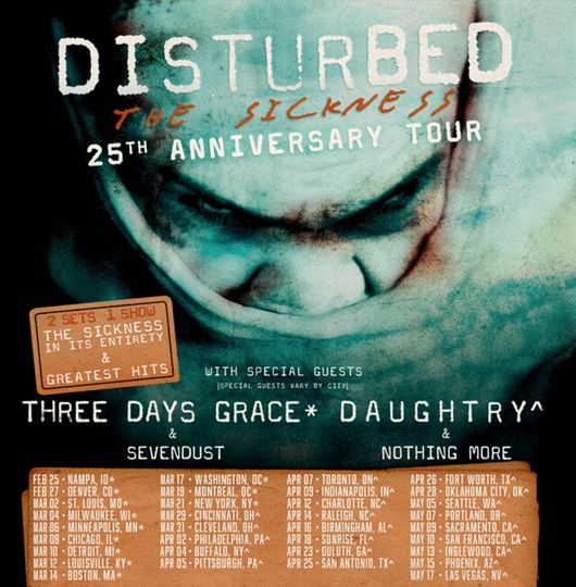 Unisex Tshirt Disturbed, the sickness 25TH Anniversary Tour 2025
