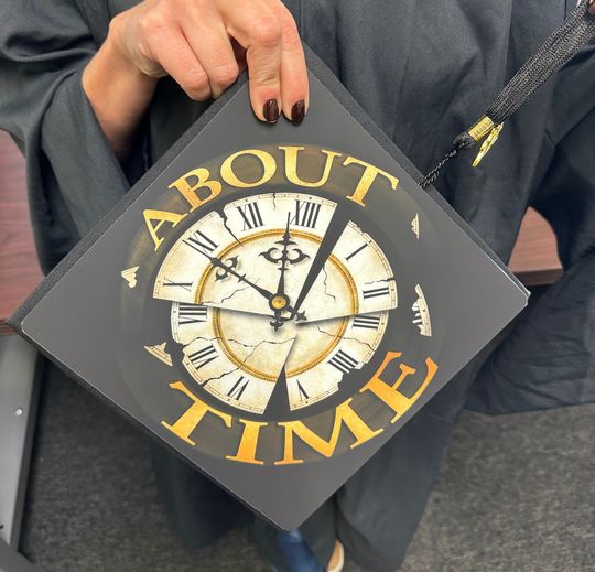 Grad Cap Topper About Time - Graduation Cap Decorations