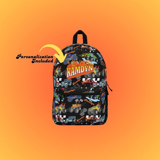 Personalized Monster Truck Backpack for Boys | Custom Truck Backpack | School Backpack | Customized Name Backpack for Kids | Boys Backpack
