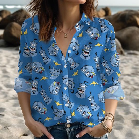 Aladdin Genie Button Blouse, Cartoon Summer Shirt