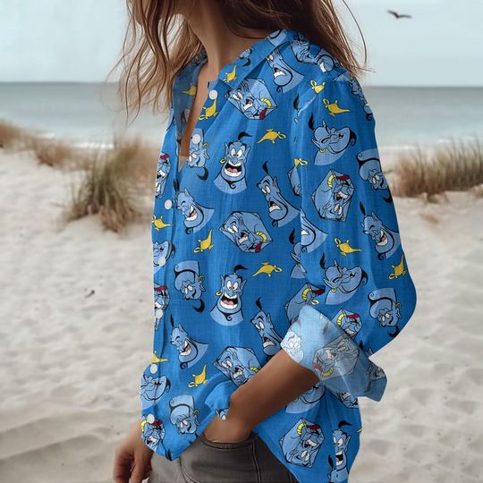 Aladdin Genie Button Blouse, Cartoon Summer Shirt