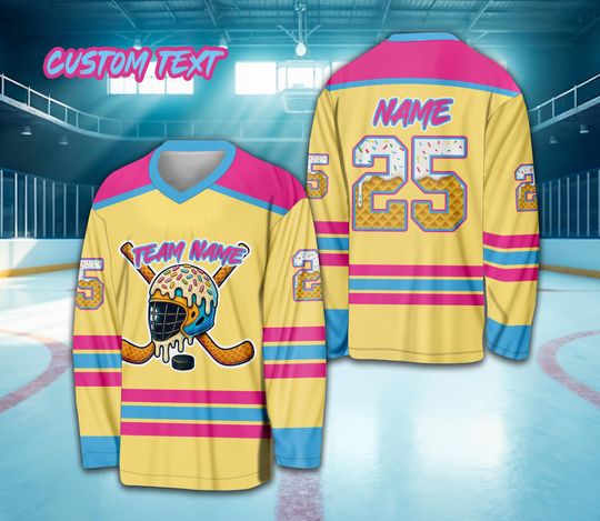 Personalized Name Ice Cream Drip Ice Hockey Jersey, Custom Color Sprinkles Ice Cream Hockey Shirt, Sports Game Day Outfit For Hockey Lovers