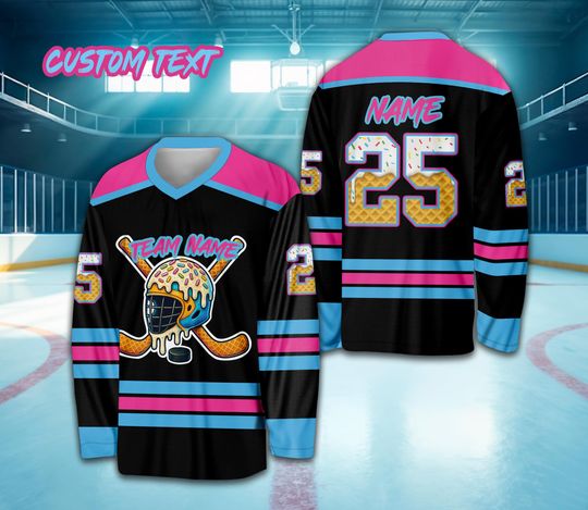 Personalized Name Ice Cream Drip Ice Hockey Jersey, Custom Color Sprinkles Ice Cream Hockey Shirt, Sports Game Day Outfit For Hockey Lovers