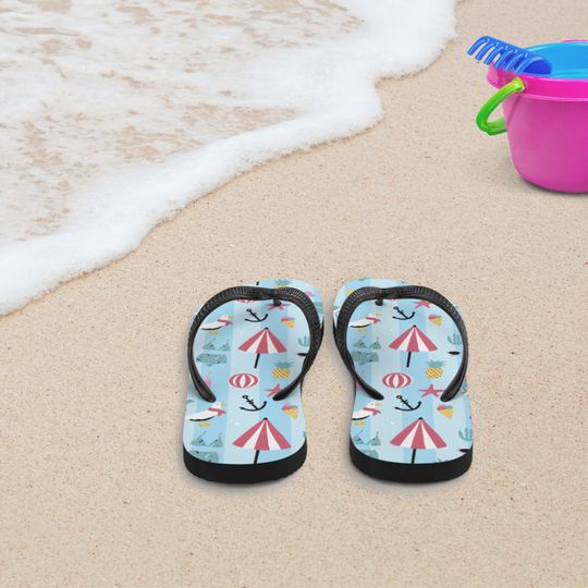 Beach Pattern Flip-Flops | Blue Stripe | Summer Sandals | Thong Sandals | Travel