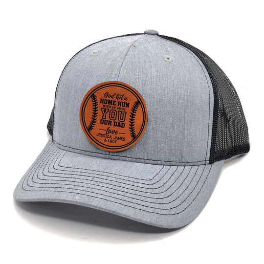 Custom Baseball Dad Trucker Hat Leather Patch - Personalized Father's Day Gift for Baseball Lover Leather Patch Cap