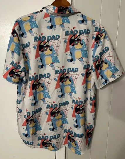 USA BlueyDad Hawaiian Button Down - Men’s Size Large Rad Dad Sheshow Summer Father