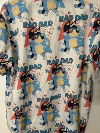 USA BlueyDad Hawaiian Button Down - Men’s Size Large Rad Dad Sheshow Summer Father