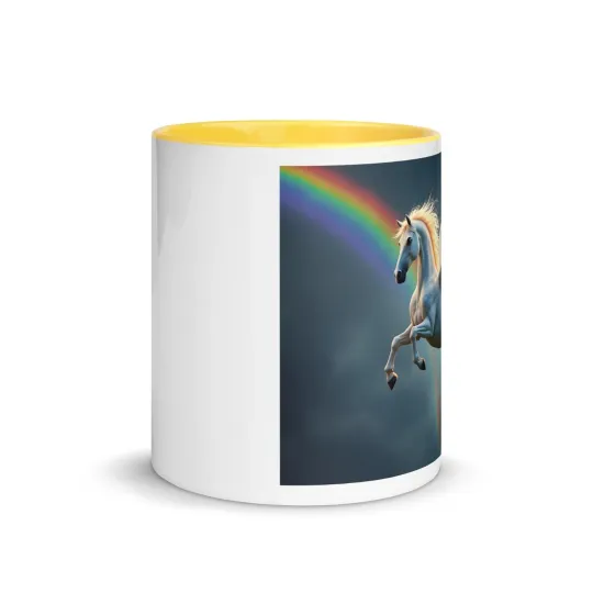 Magical Rainbow Unicorn Pegasus Coffee Mug | Colored Handle & Interior 11oz