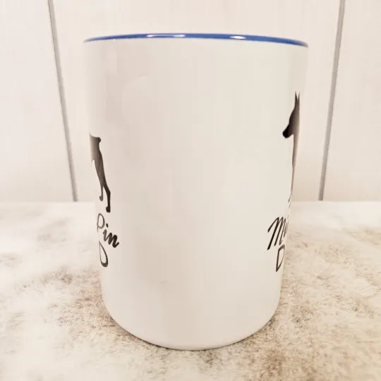 Miniature Pinscher Dog Min Pin Dad Coffee Mug Cup Two-Tone Blue White 4 5/8" Tal