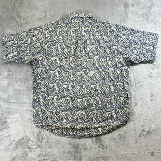 Pendleton Men’s Short Sleeve Button Shirt Hawaiian Bamboo Large Geometric Blue