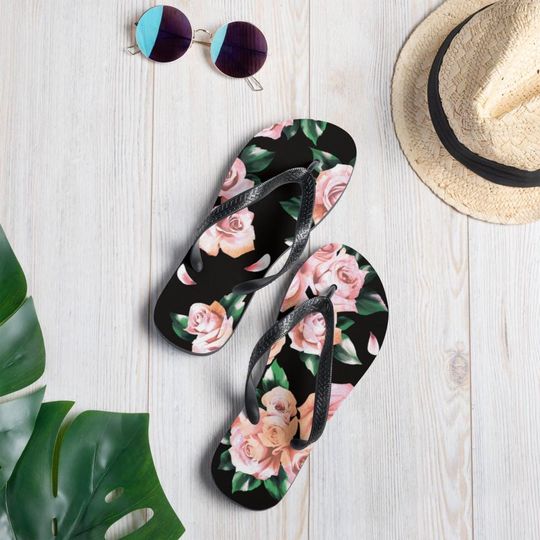 Rose Flip-Flops Women flip flops cute flip flops floral flippys summer shoes