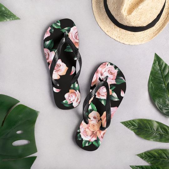 Rose Flip-Flops Women flip flops cute flip flops floral flippys summer shoes