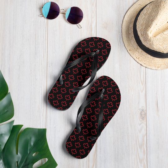 Flip-Flops Black Red Canadian Canada Support Summer Unisex