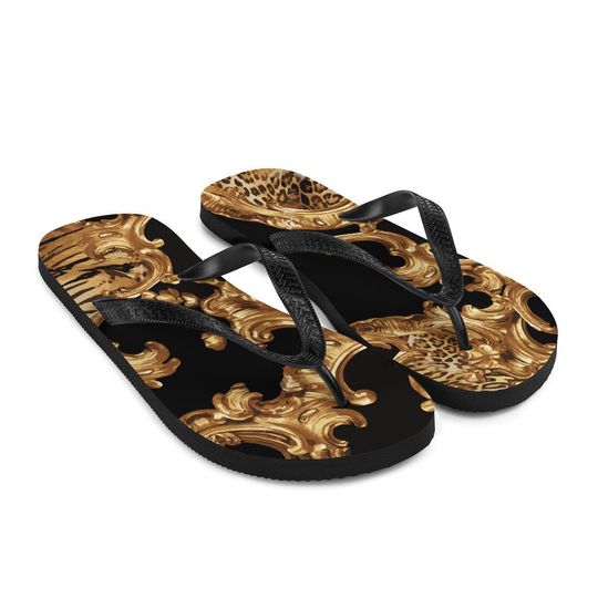 Flip Flops - Designer - Black - Gold