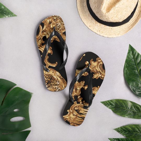 Flip Flops - Designer - Black - Gold