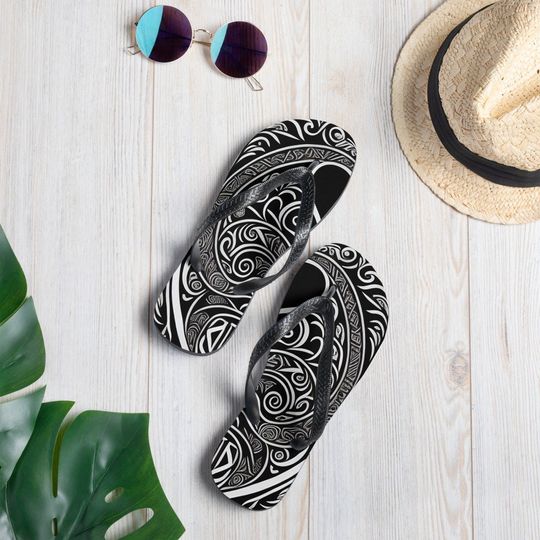 Monochrome Elegance - Pattern Flip Flops