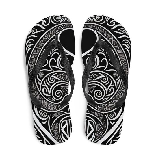 Monochrome Elegance - Pattern Flip Flops