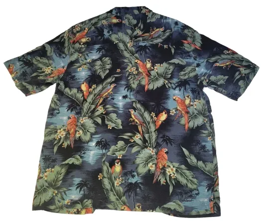 Paradise Collection Hawaiian Shirt Men L Silk Multi Color Parrot Bird & Floral