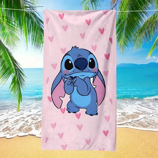 Stitch on Pink: Heart-Patterned Beach Towel for Fun in the Sun