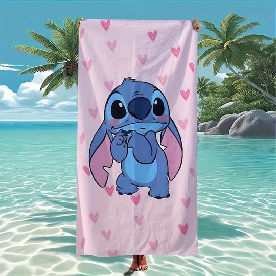 Stitch on Pink: Heart-Patterned Beach Towel for Fun in the Sun