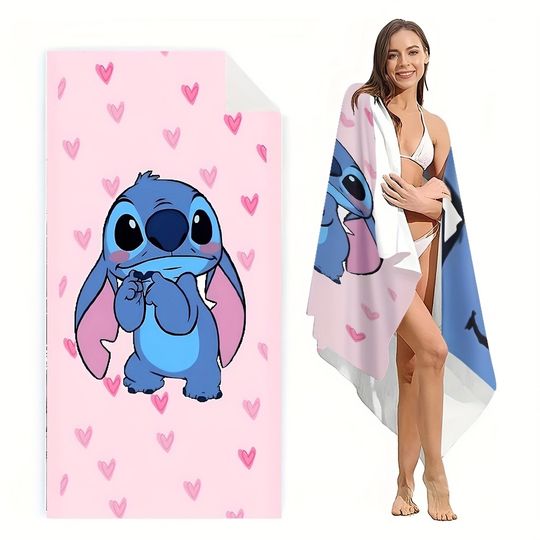 Stitch on Pink: Heart-Patterned Beach Towel for Fun in the Sun
