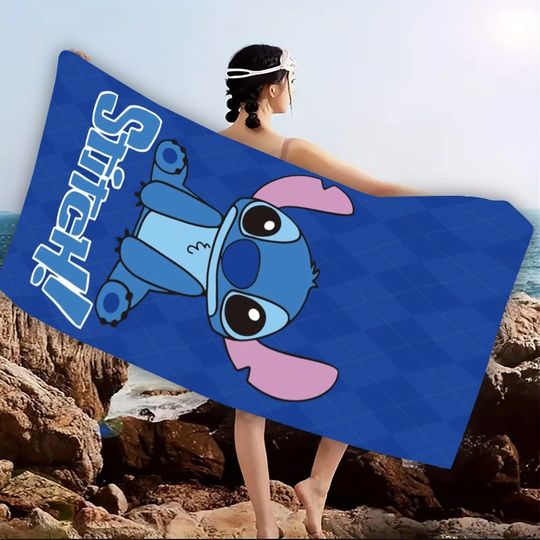 Stitch-Themed Blue Beach Towel for Fun Beach Days