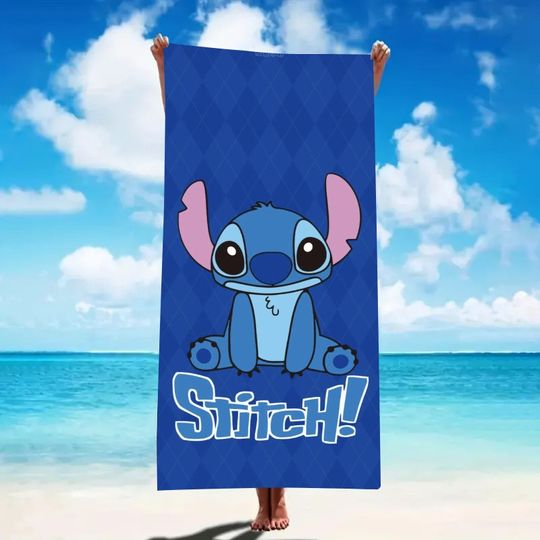 Stitch-Themed Blue Beach Towel for Fun Beach Days