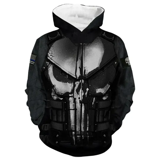 3D Skeleton Skull Hip Pop Punisher Hoodie Sweatshirt Sweater Pullover Jacket