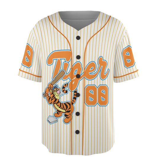 Custom Tigger Striped Jersey, Custom Kid Youth Adult Baseball Jersey, Tigger Jersey Birthday Gift