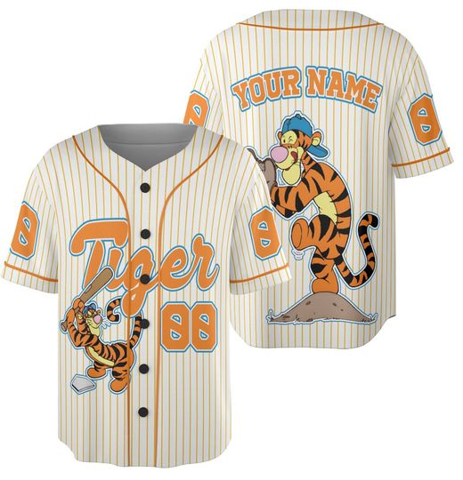 Custom Tigger Striped Jersey, Custom Kid Youth Adult Baseball Jersey, Tigger Jersey Birthday Gift