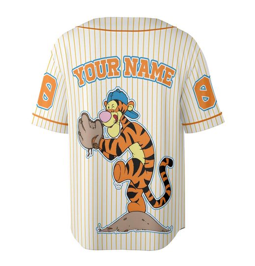 Custom Tigger Striped Jersey, Custom Kid Youth Adult Baseball Jersey, Tigger Jersey Birthday Gift